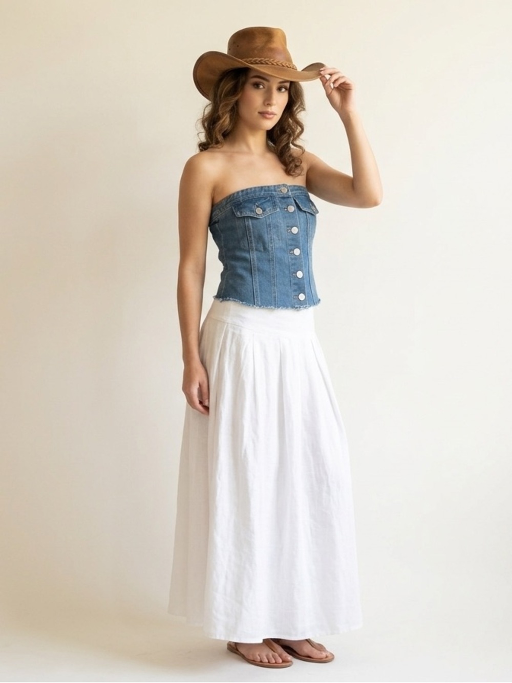 Western Festival Denim Strapless Corset Crop Top in Blue
